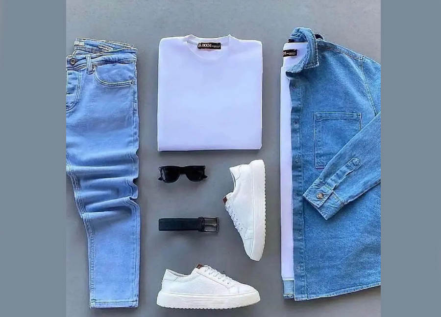 پیراهن جین آبی و تیشرت سفید